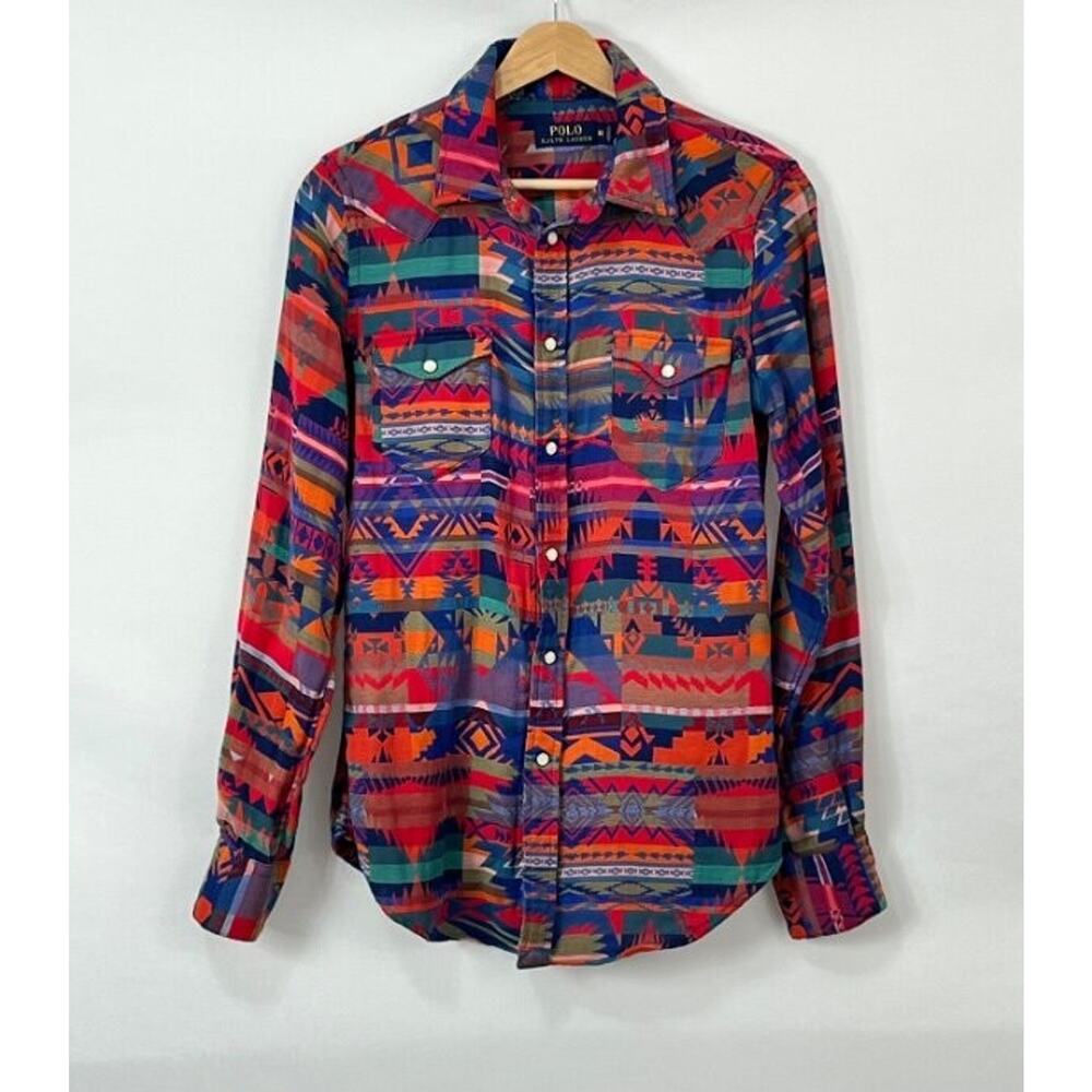 POLO RALPH LAUREN Sz M Medium Southwest Aztec Print Western Snap Shirt